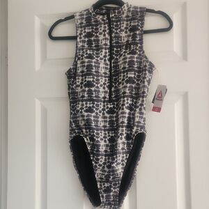 NWT Reebok Black & White Printed Girls' One-Piece Swimsuit